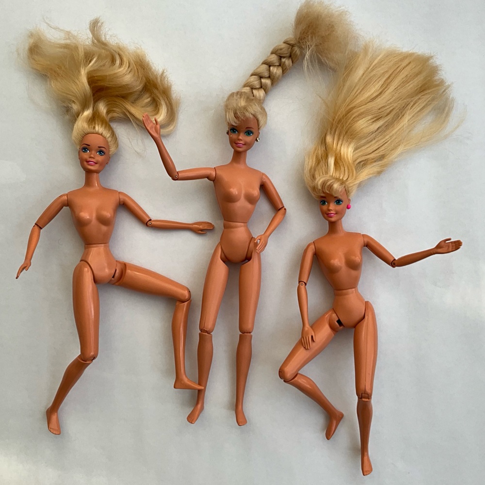 Lot of 3 Vintage Mattel Barbie Fashion Dolls Blonde Articulated Joints 1993